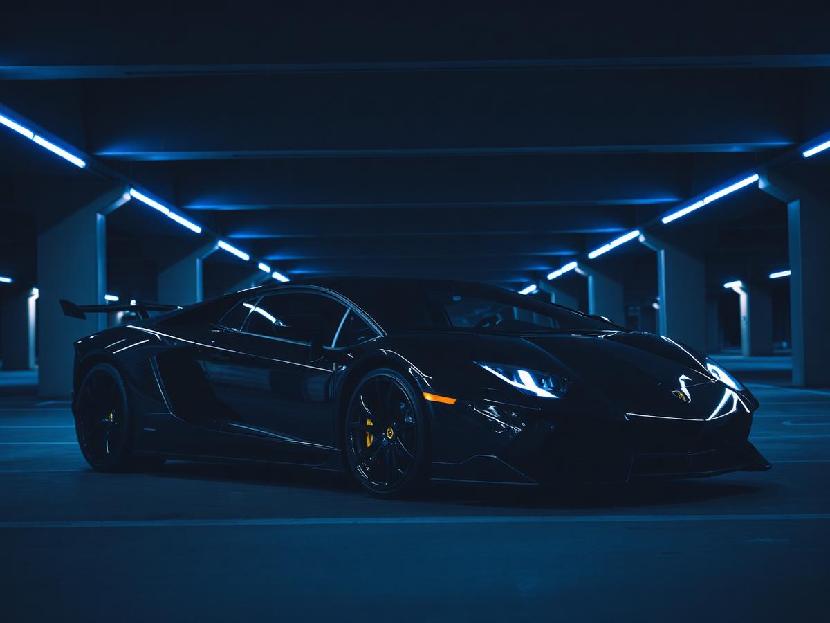 Black exotic supercar with dark tinted windows